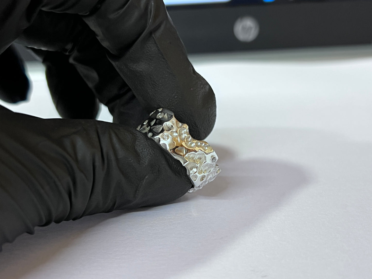 Handcrafted 925 Sterling Silver Textured Ring with Stone Accents