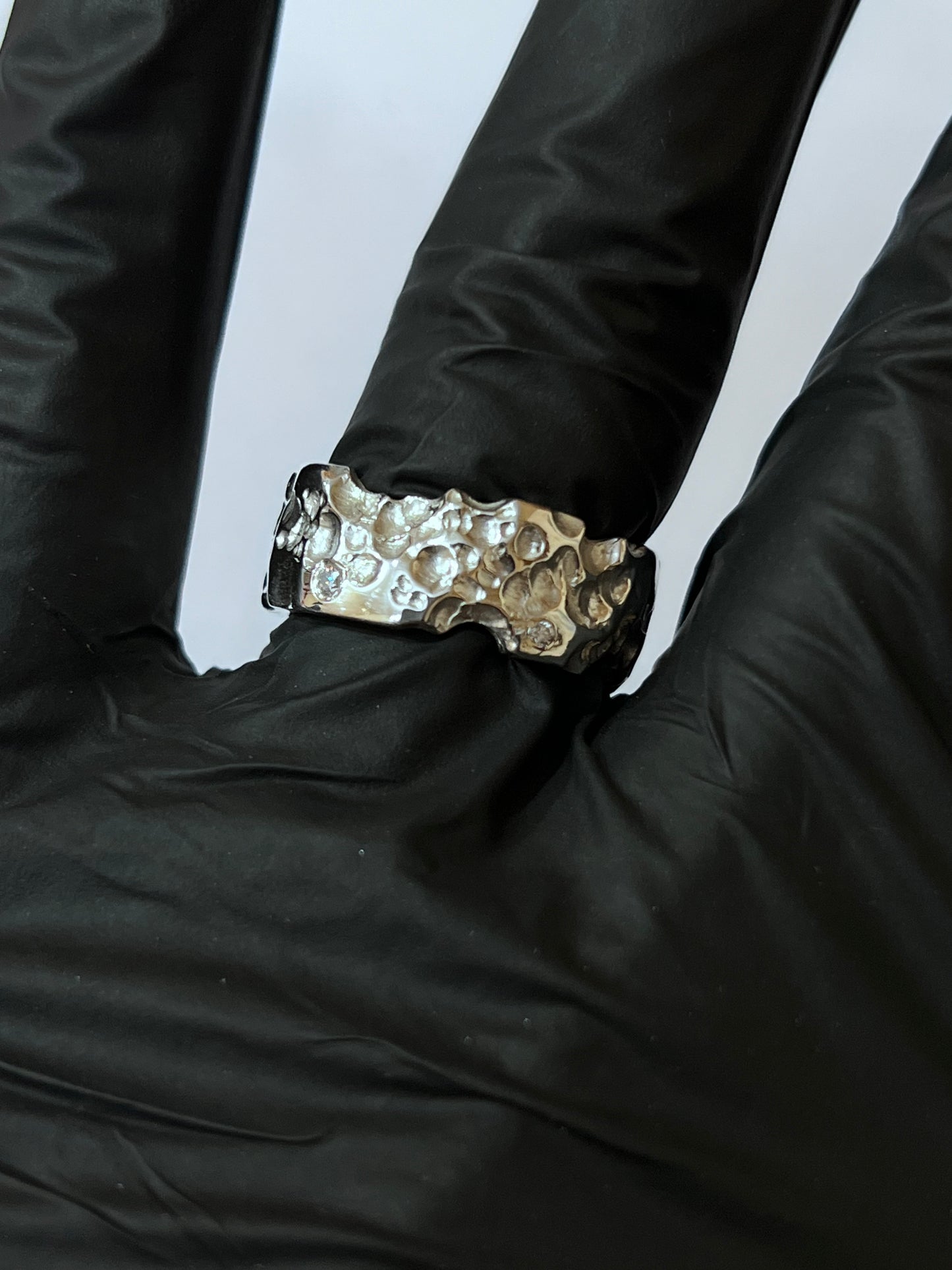 Handcrafted 925 Sterling Silver Textured Ring with Stone Accents