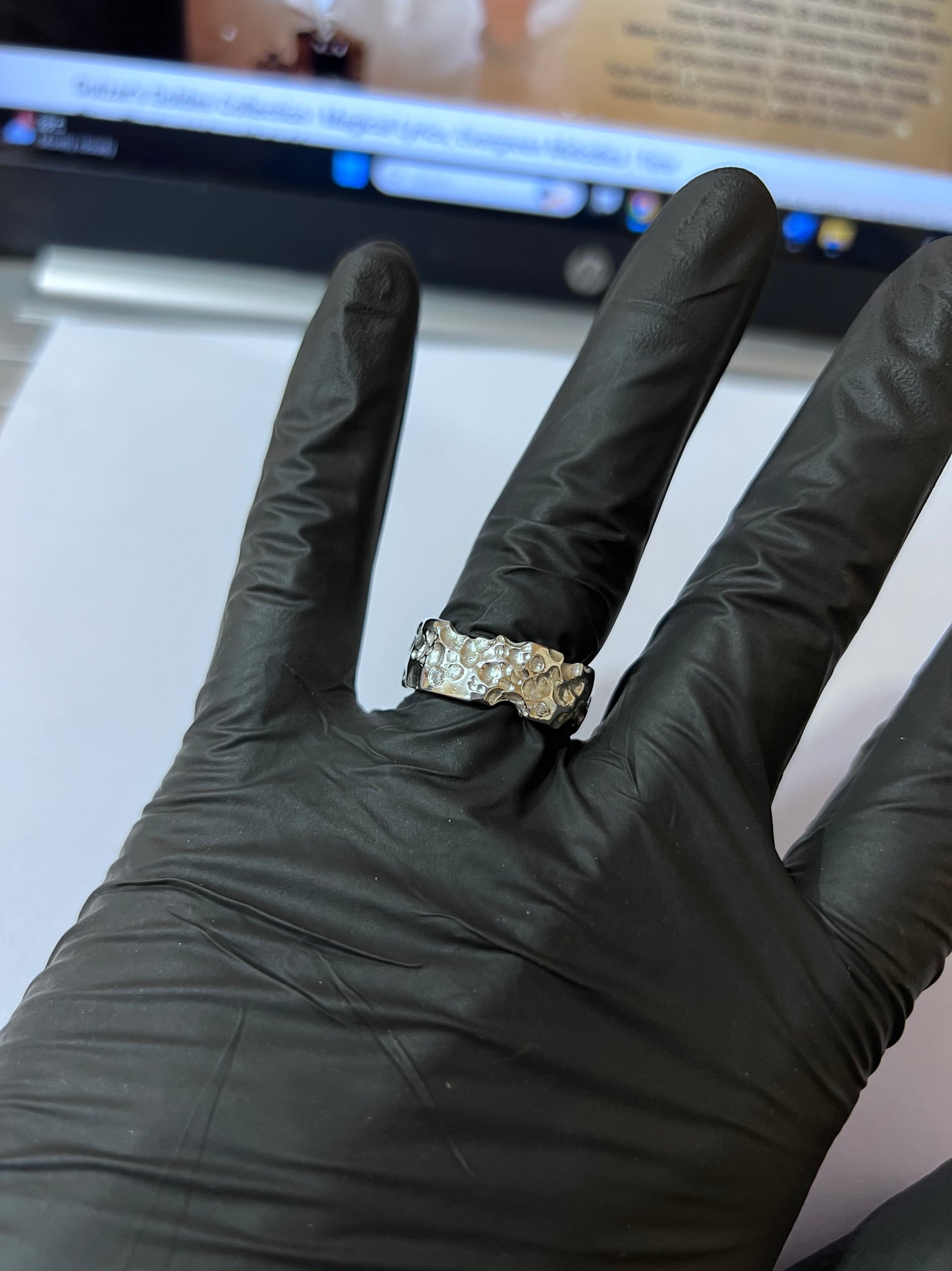 Handcrafted 925 Sterling Silver Textured Ring with Stone Accents