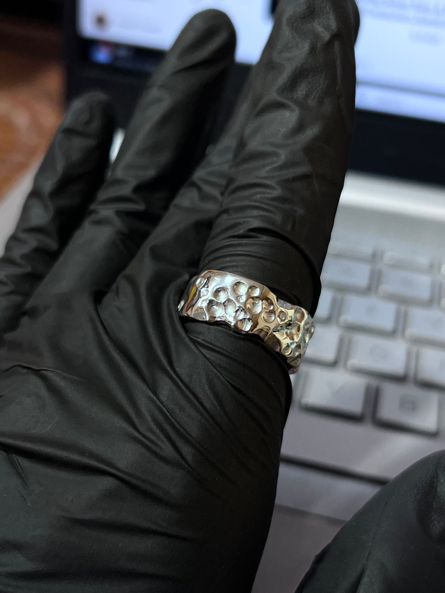 Handcrafted 925 Sterling Silver Textured Ring with Stone Accents