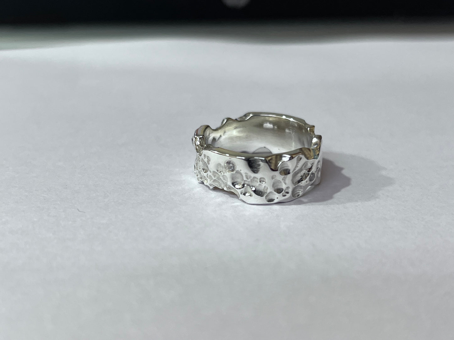 Handcrafted 925 Sterling Silver Textured Ring with Stone Accents