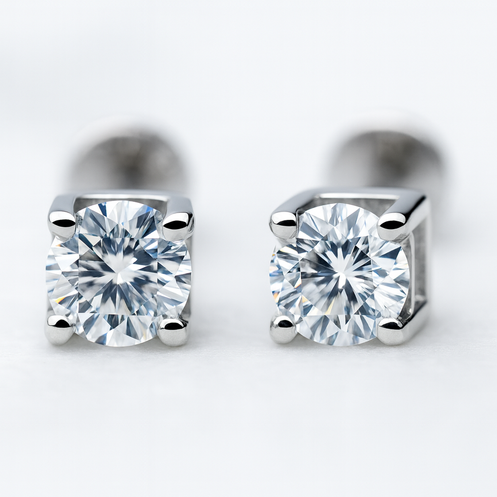 925 Sterling Silver Moissanite Diamond Studs - Available in All Sizes