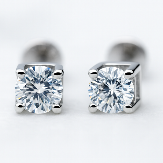 925 Sterling Silver Moissanite Diamond Studs - Available in All Sizes